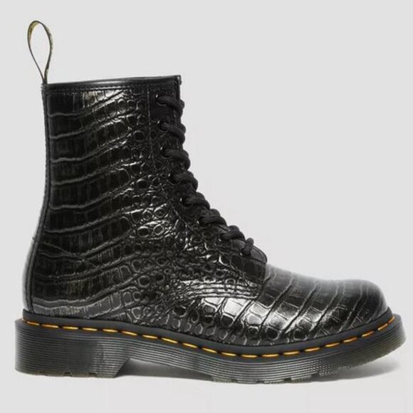 DR. MARTENS 1460 Women's Croc Emboss Leather Lace Up Boots - Gunmetal Wild Croc - Picture 9 of 12